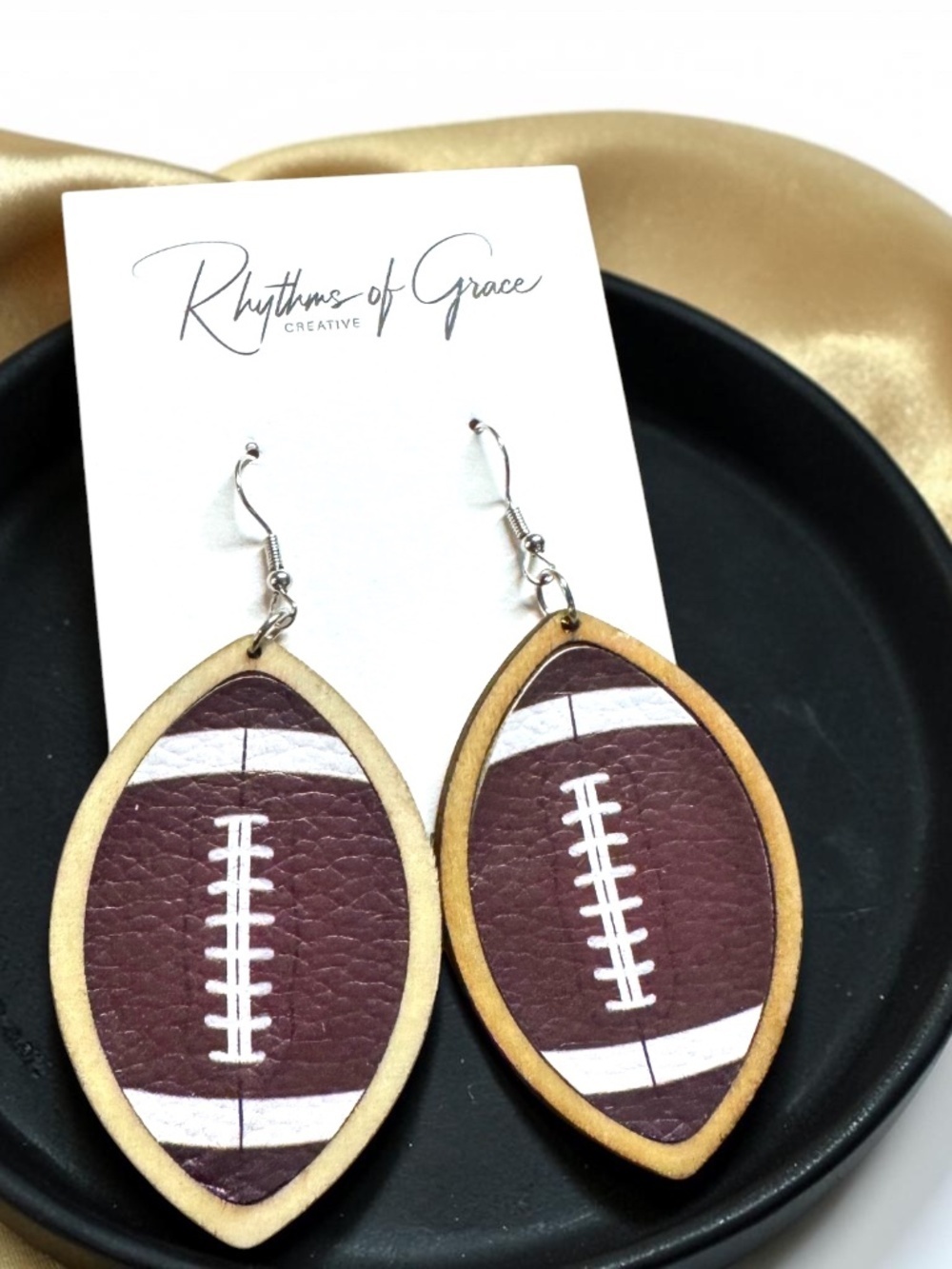 Football Dangle Earrings | Lightweight Faux Leather Game Day Jewelry (NWT) - Picture 5 of 7